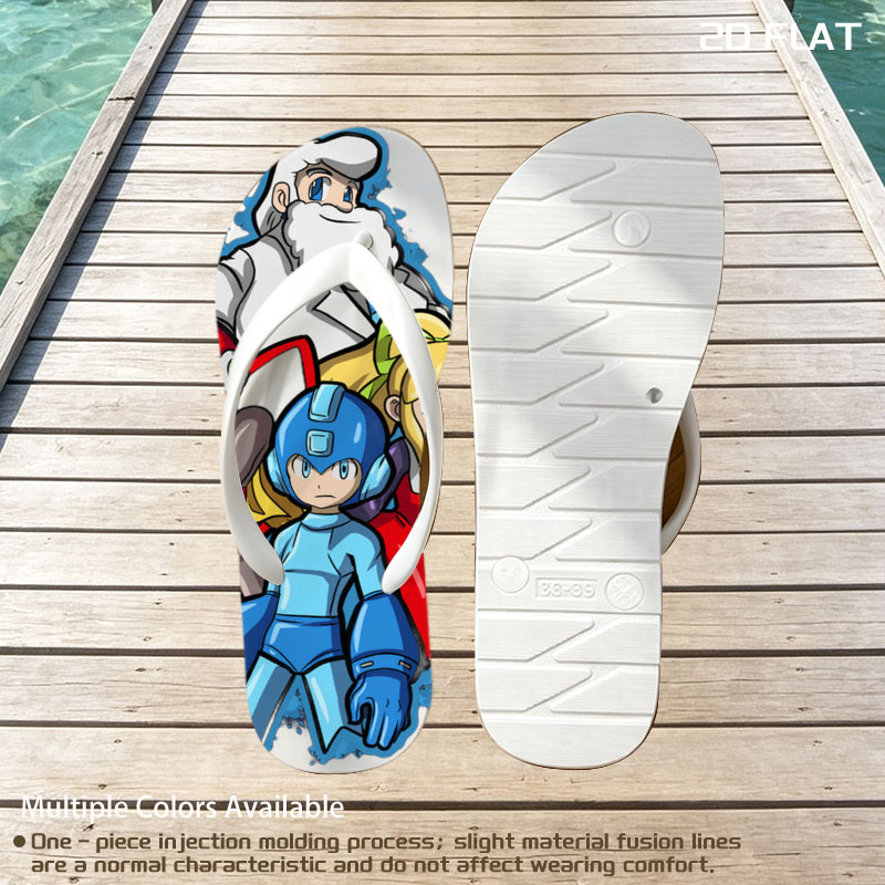 Mega Man, Roll, Dr. Light, and Bass from the Mega Man series -  flip-flops