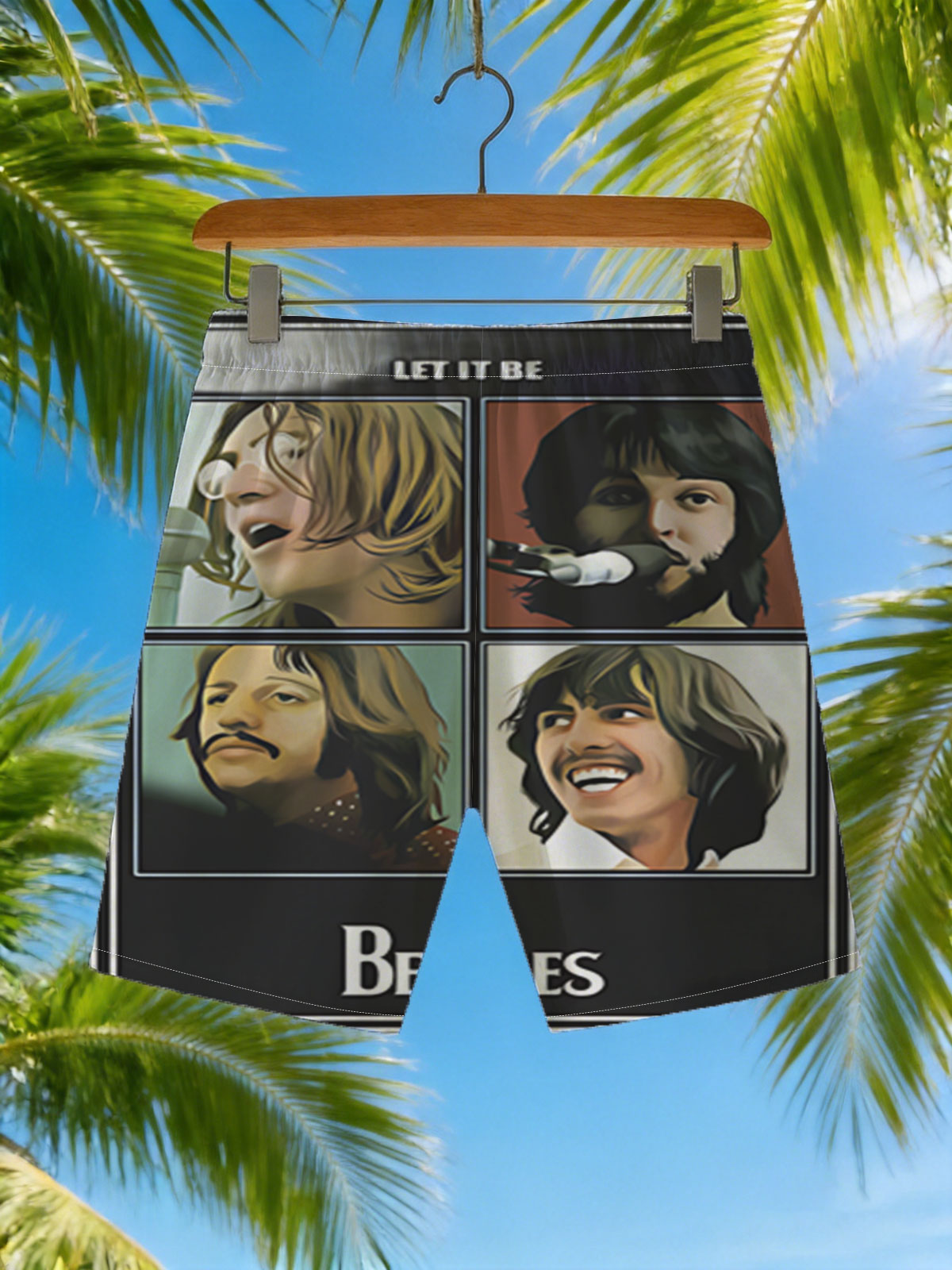 The Beatles - Let It Be Album Cover Featuring John Lennon, Paul McCartney, George Harrison, and Ringo Starr -  Beach shorts