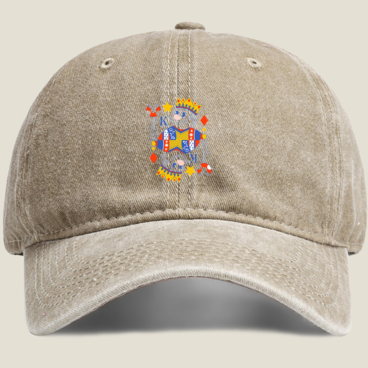 King of Diamonds Playing Card Character - Washed Denim - Baseball Cap