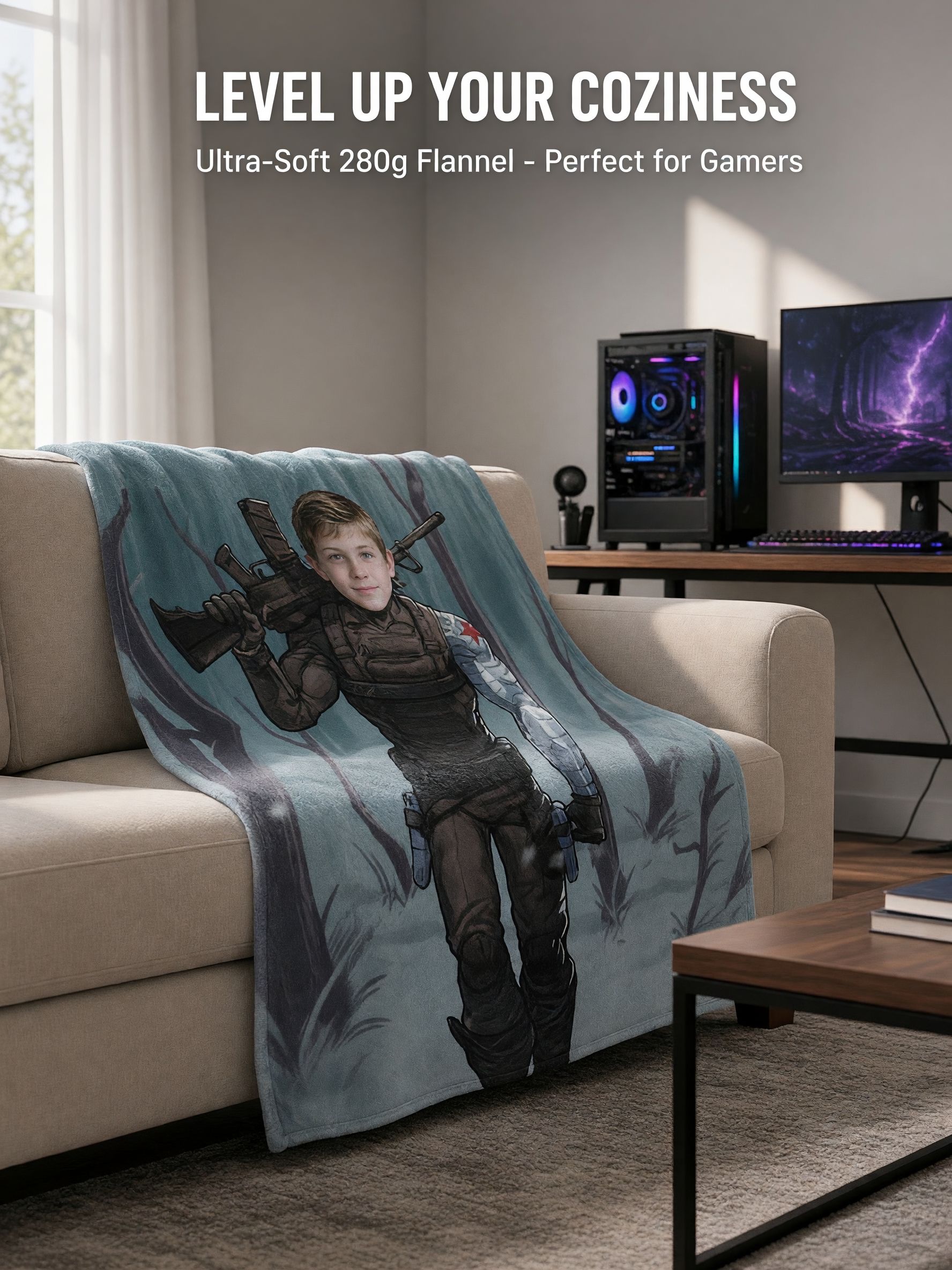 Personalized Custom Face Photo Blanket Soft Flannel Throw Cozy Fleece Cover Hero Portrait Gift for Kids and Adults