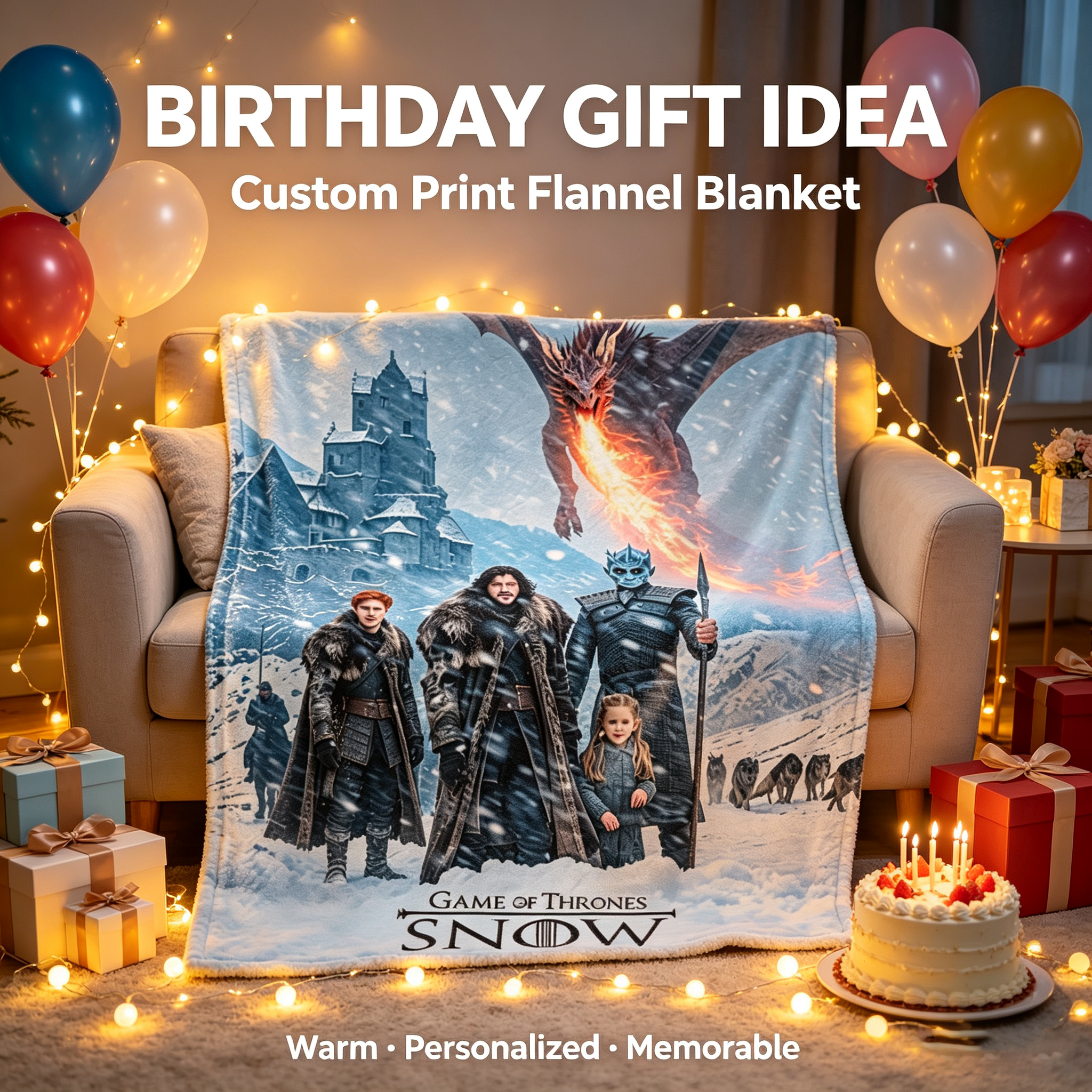 Custom Face Blanket Game of Thrones Snow Flannel Blanket for Winter Nights Cozy Living Room Decor Gift Idea for Fans 2025