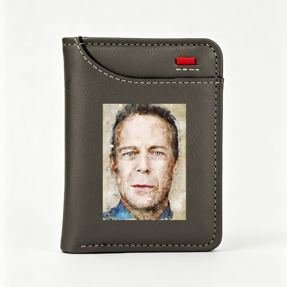 Portrait of a man with artistic watercolor effect and text background - Vertical Style Wallet
