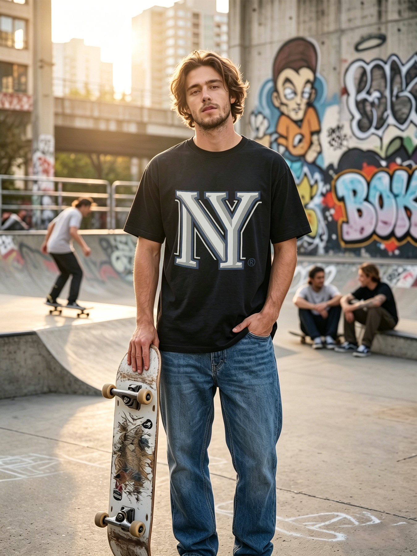 Men's NY Logo Print T-Shirt Casual Round Neck Summer Lightweight Breathable Short Sleeve Tee for Urban Streetwear Fashion Fans