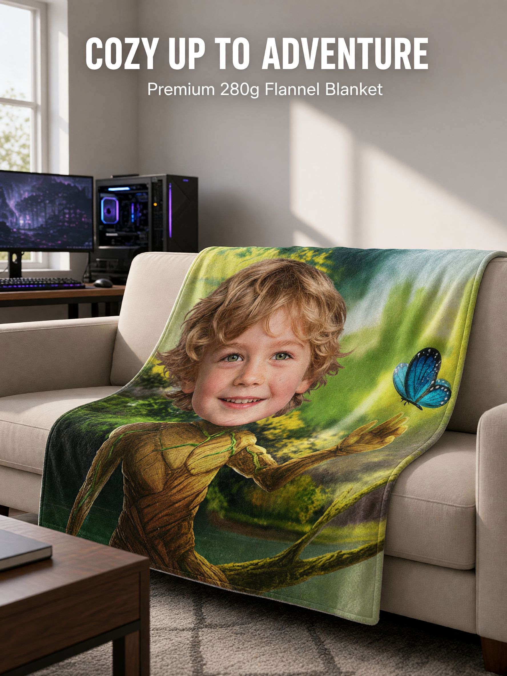 Custom Face Photo Blanket Personalized Forest Fantasy Flannel Throw Ultra Soft Bed Couch Wrap Ideal Personalized Gift