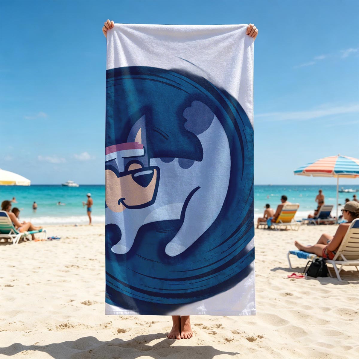 Bluey in a Swirling Blue Circle - Beach towels