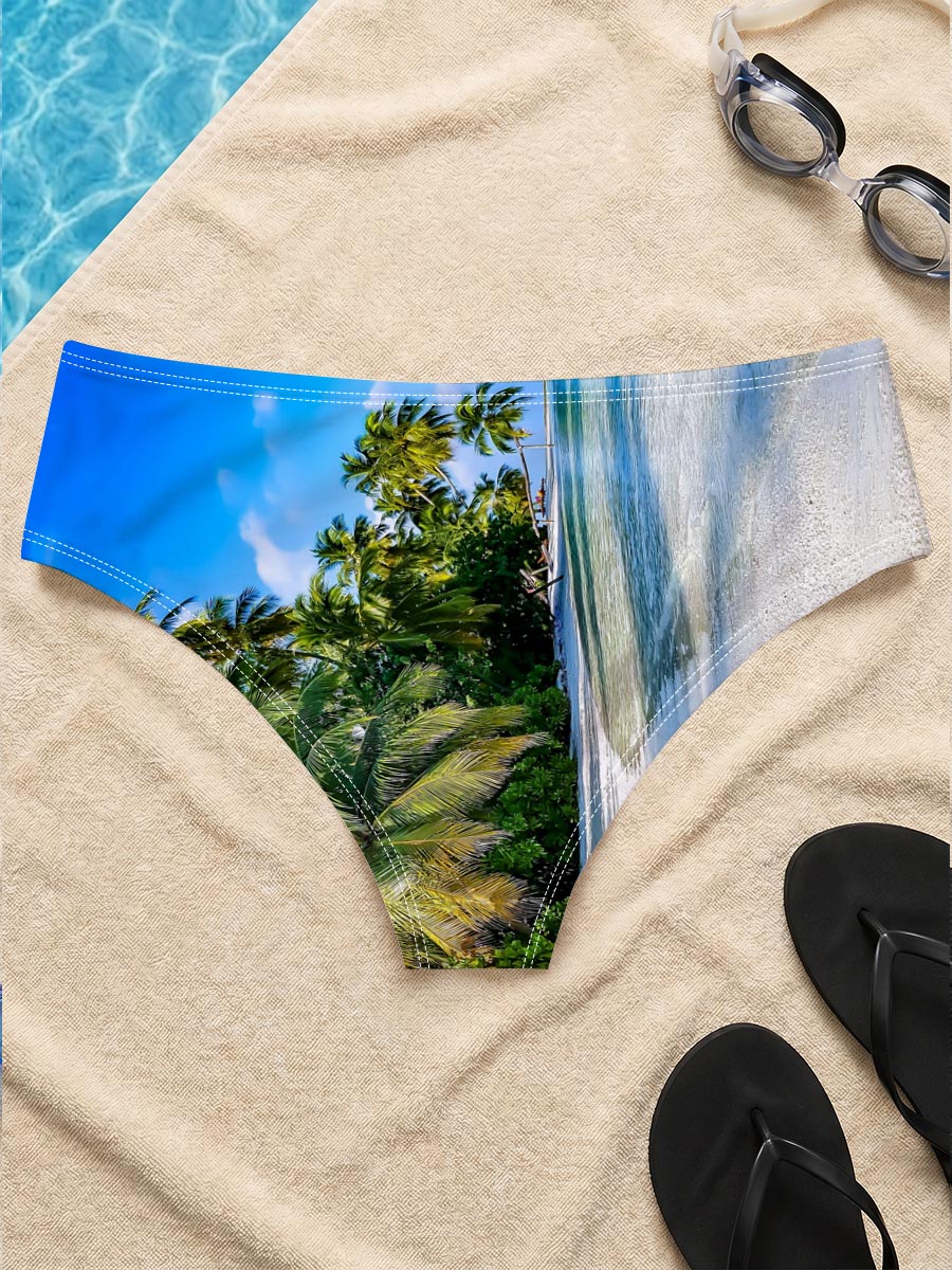 Tropical Beach with Palm Trees and Crystal Clear Water -  Men's swim trunks