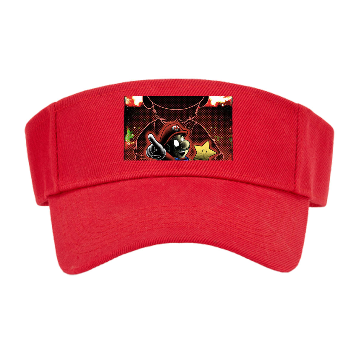 Mario Holds Star Against Shadowy Figure in Fiery Sky -  Visor cap