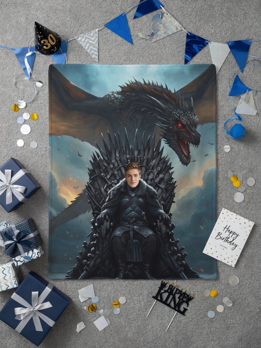 Custom Photo Blanket Personalized Face Flannel Throw Ultra Soft Fleece Couch Travel Keepsake Gift for Fantasy Fans