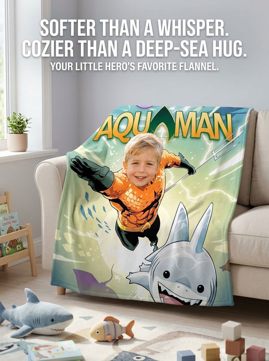 Custom Face Superhero Comic Book Flannel Blanket, Personalized Photo Soft Plush Fleece Throw for Kids and Adults