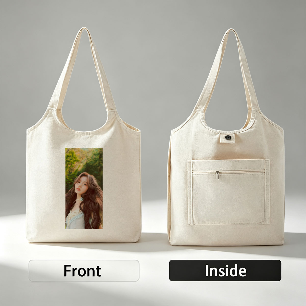 KARINA of Aespa in a Serene Forest Setting Wearing a Delicate White Outfit with Flowing Hair - Canvas shoulder bags/