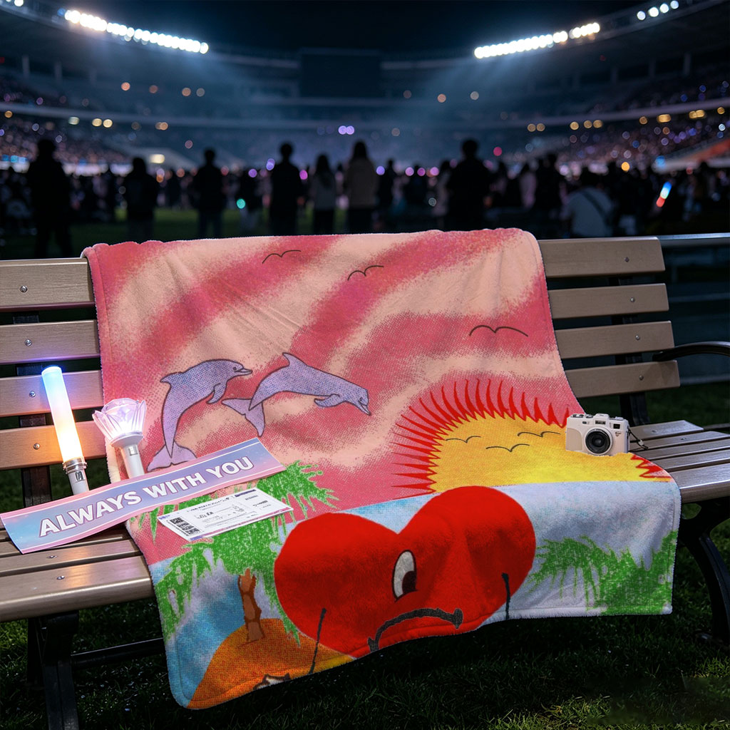 Heart Character on Tropical Beach with Dolphins and Sunset - Blankets