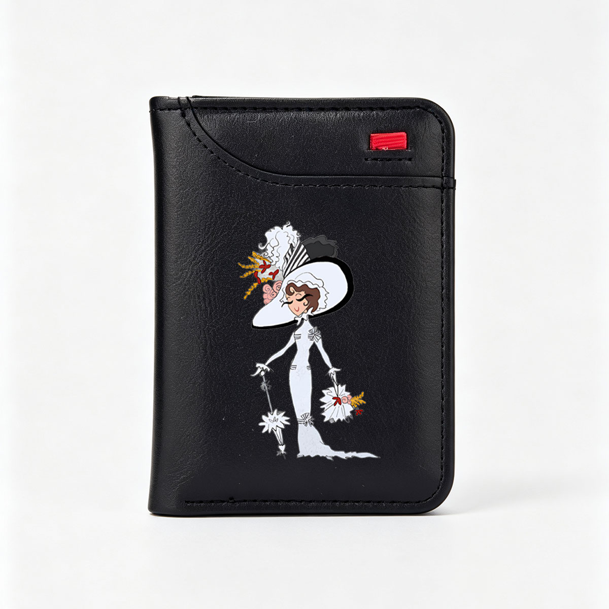 Lady in White Gown with Fancy Hat and Bouquet - Vertical Style Wallet