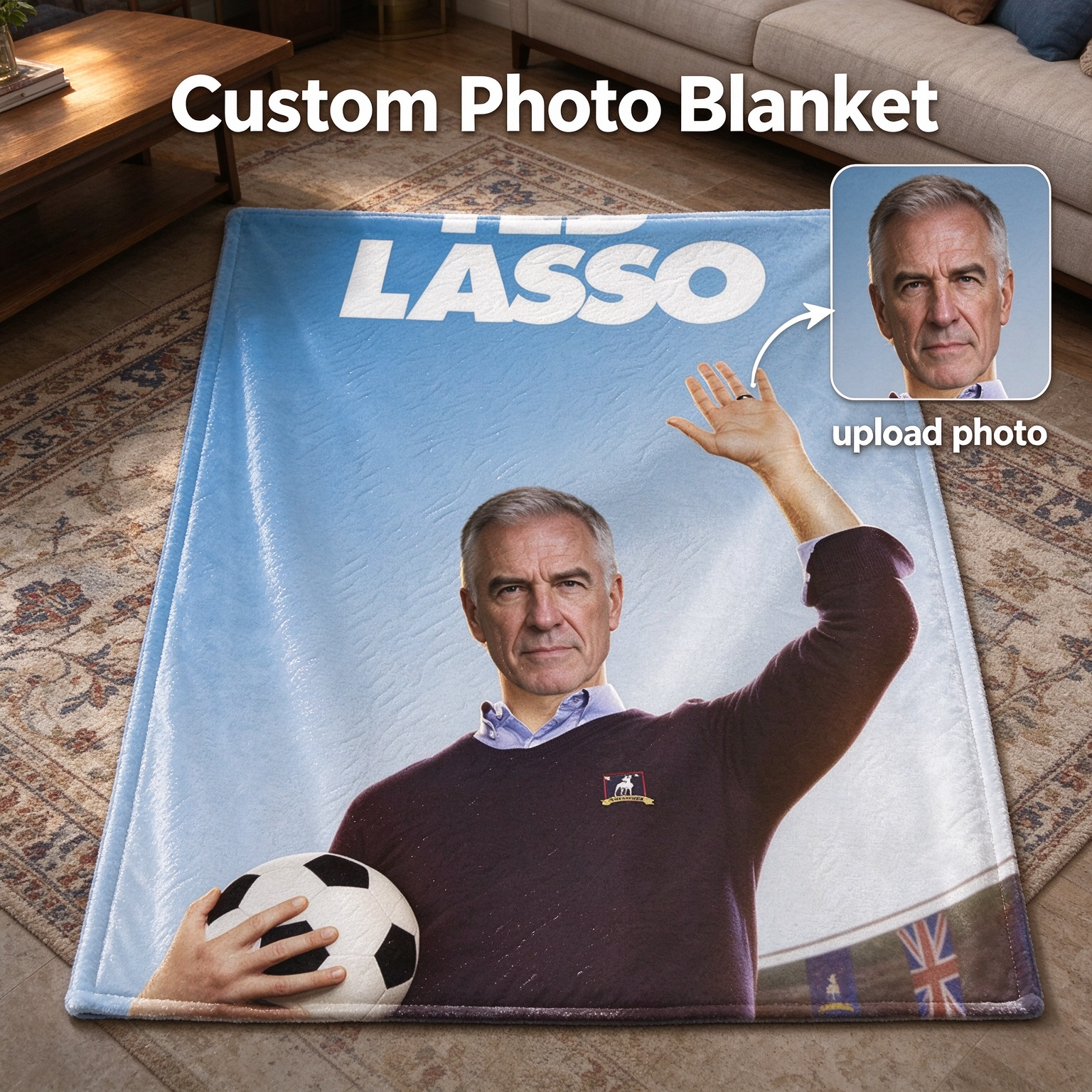 Custom Face Blanket Personalized Photo Throw Ultra Soft Flannel Fleece Blanket for Bed Sofa Unique Gift