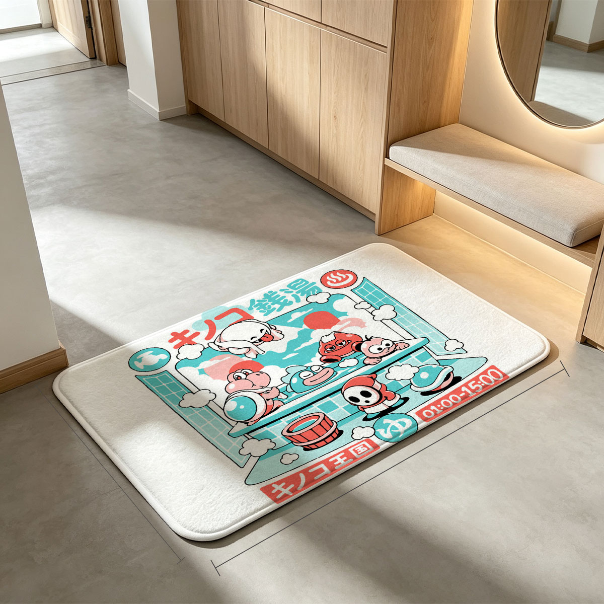 Toad Spa: Mario Characters Relax in Hot Spring, 1:00-15:00 - Flannel floor mat