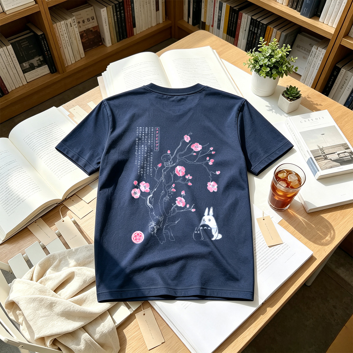 Totoro and Kodama under a Cherry Blossom Tree - Tee