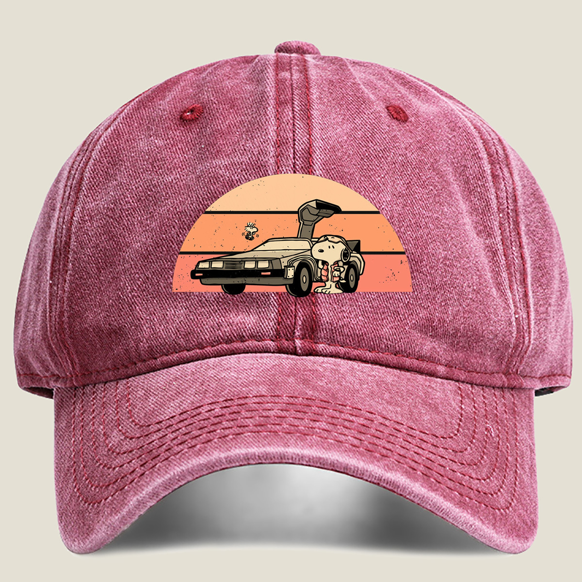 Snoopy and Woodstock in a DeLorean - Washed Denim - Baseball Cap