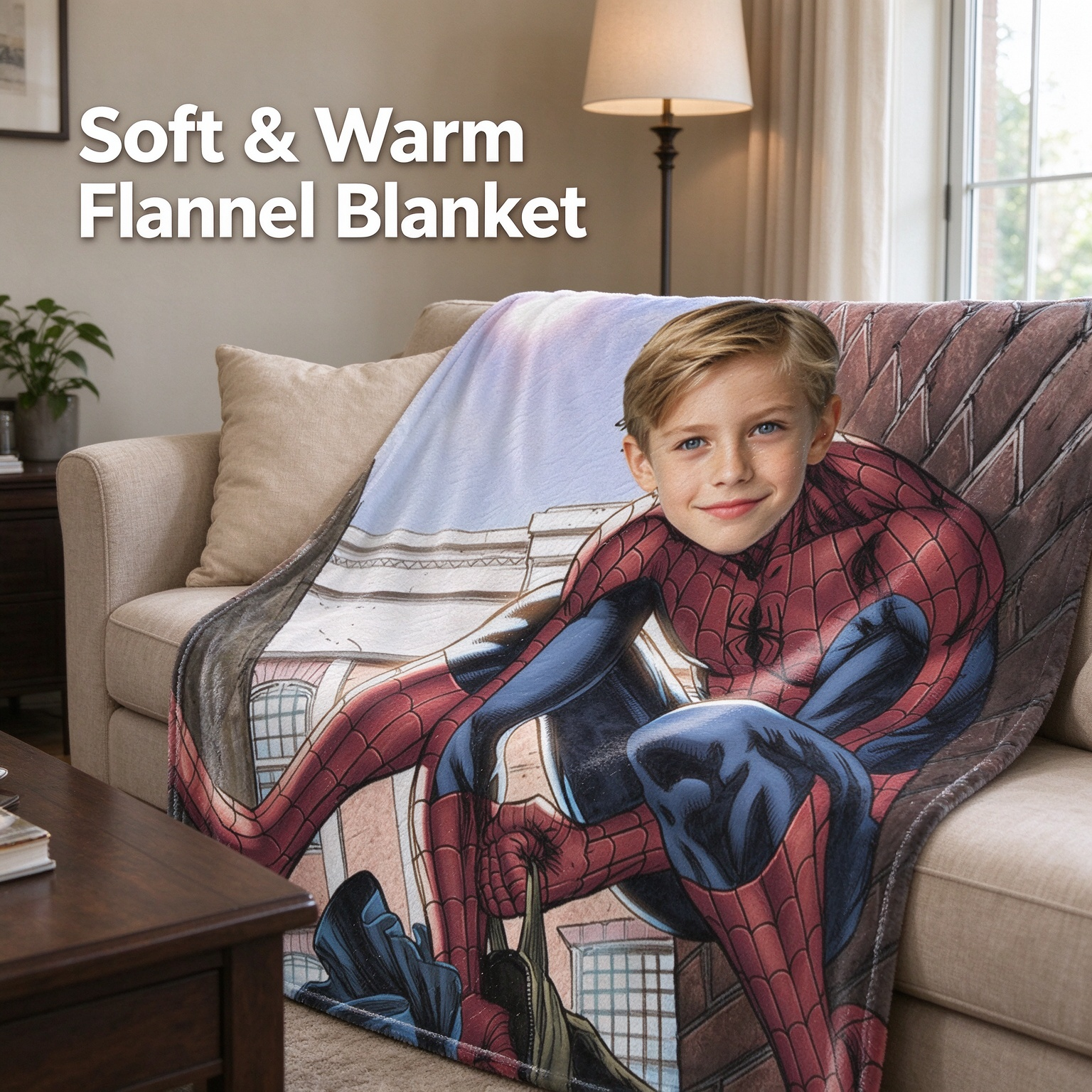 Custom Face Superhero Flannel Blanket, Ultra Soft Comic Portrait Throw, Ideal Personalized Gift for Kids and Comic Fans
