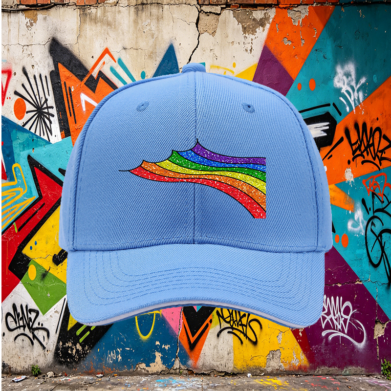 Unisex Classic Sandwich Hat with Glitter Rainbow Print Design | Lightweight Sun Protection Cap for Outdoor Activities, Beach, Travel, and Pride Events | Suitable for Adults Seeking Stylish and Comfortable Headwear