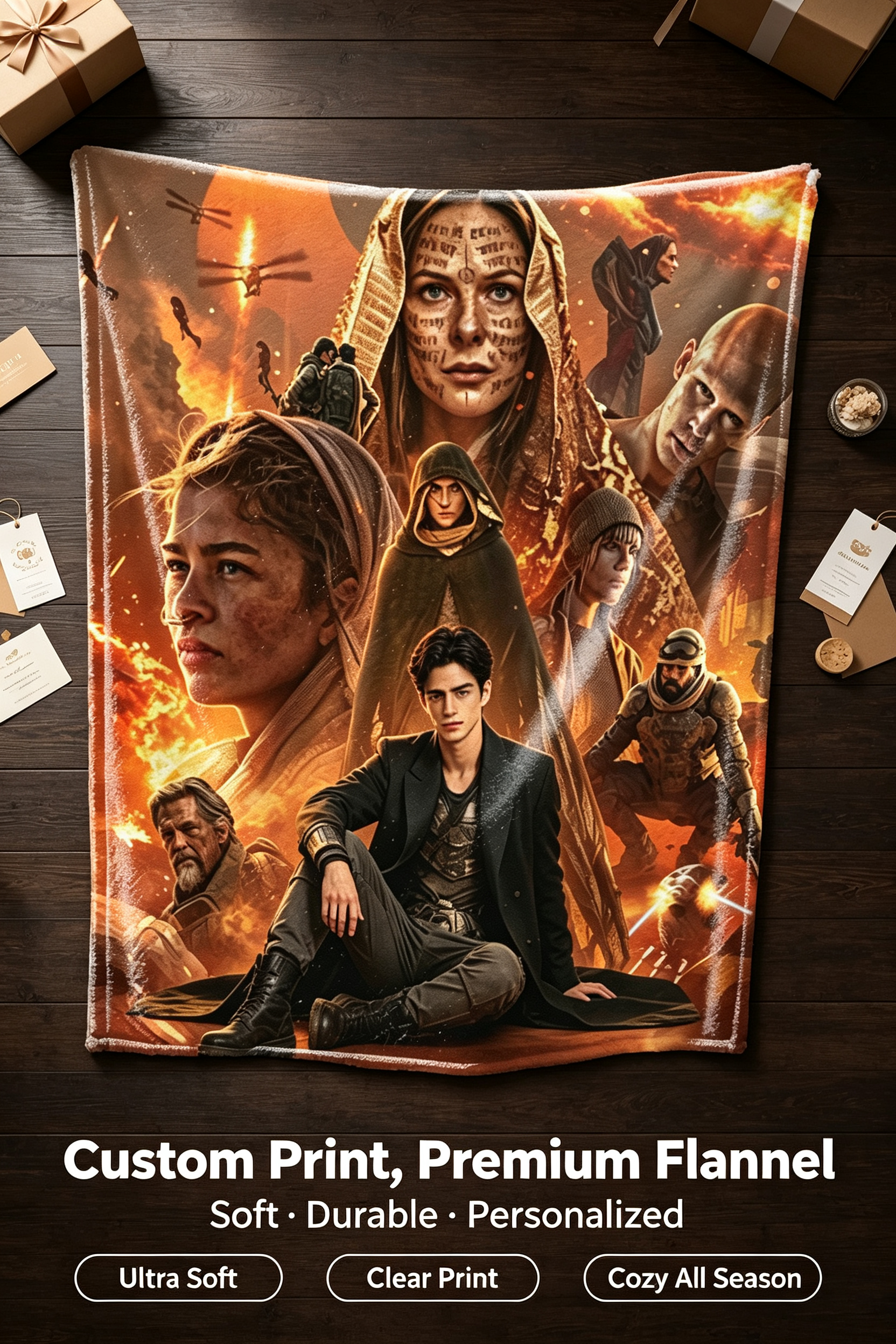 Custom Face Blanket Dune Movie Characters Flannel Blanket Perfect for Fans of Sci-Fi Epic Films Cozy Home Decor Gift or Giveaway