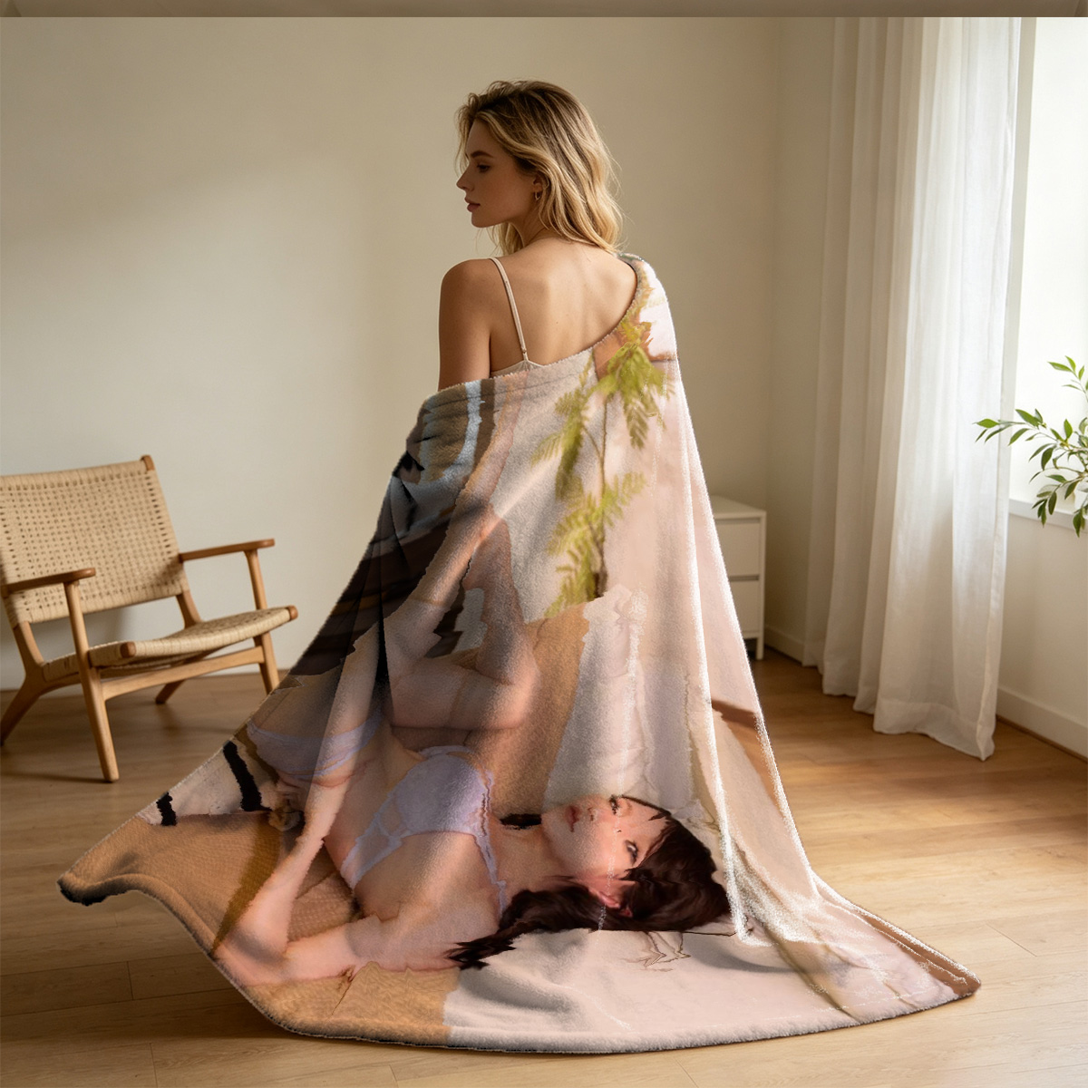 White Stockings Feet Up Close - Blonde Woman on Couch - Blanket