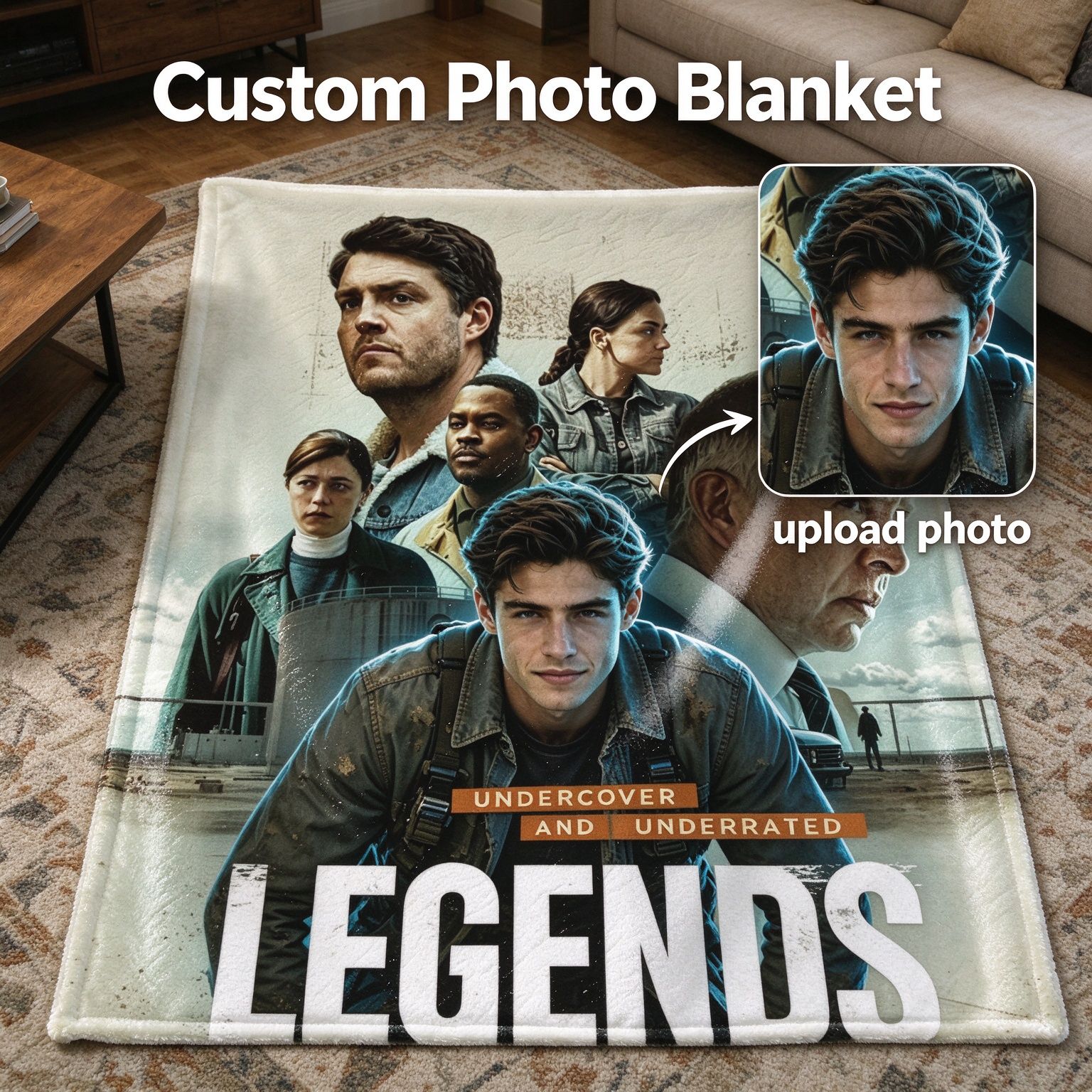 Custom Photo Face Flannel Blanket Personalized Movie Poster Portrait Plush Throw Skin-Friendly Warm Fleece Bed Couch