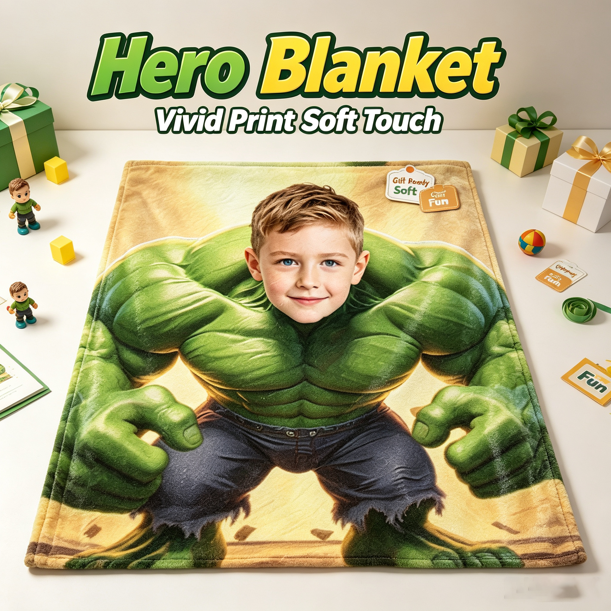 Custom Photo Hulk Throw Blanket Personalized Superhero Flannel Blanket for Kids