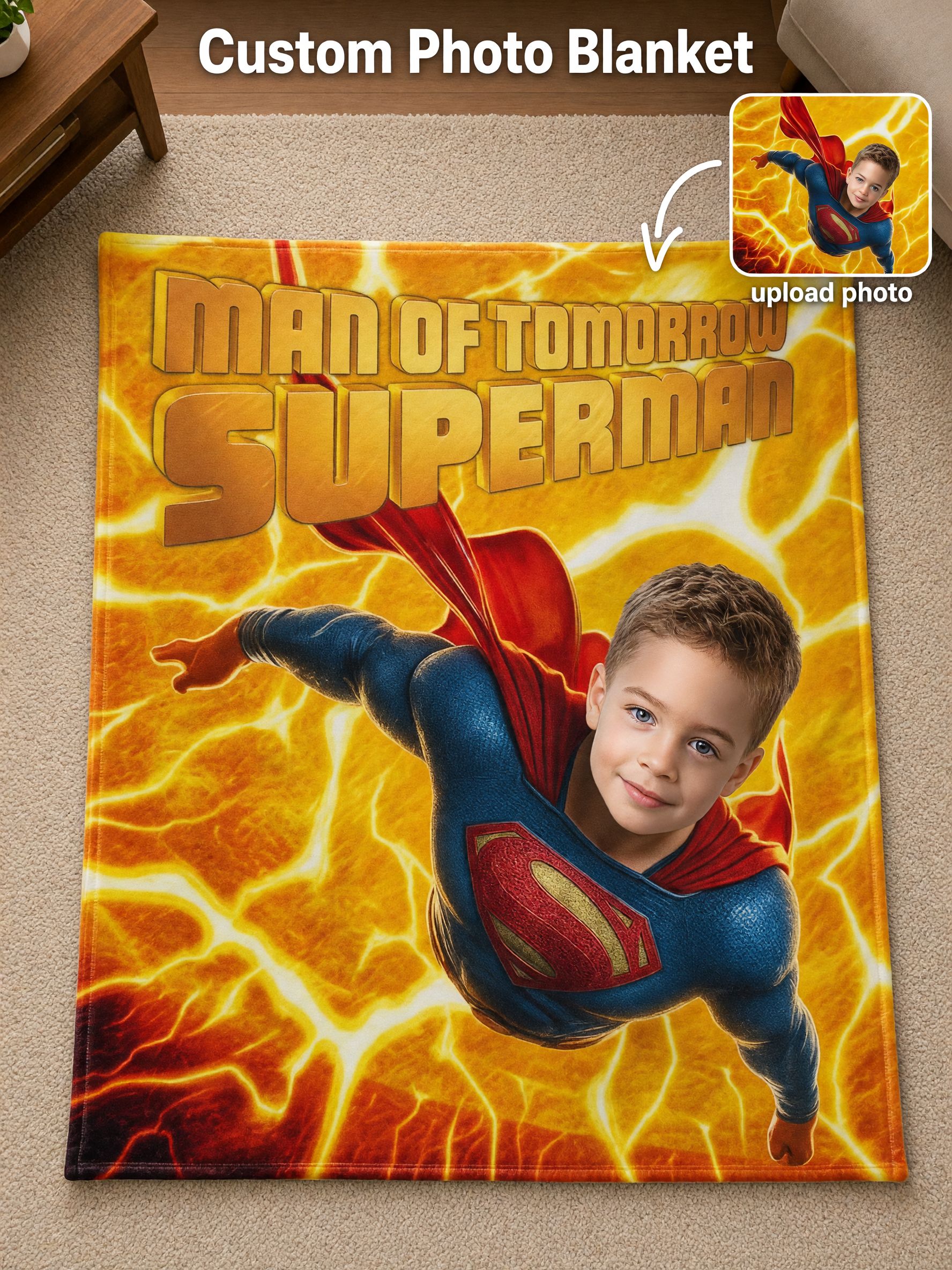 Custom Photo Superhero Blanket Personalized Headshot Flannel Throw Ideal Cozy Gift for Kids and Family