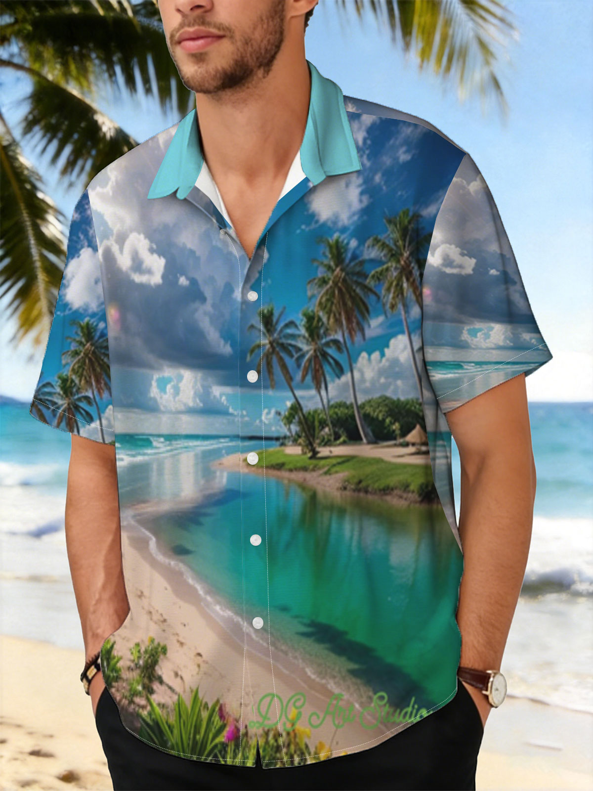 Tropical Beach with Palm Trees and Crystal Clear Water -  Shirt