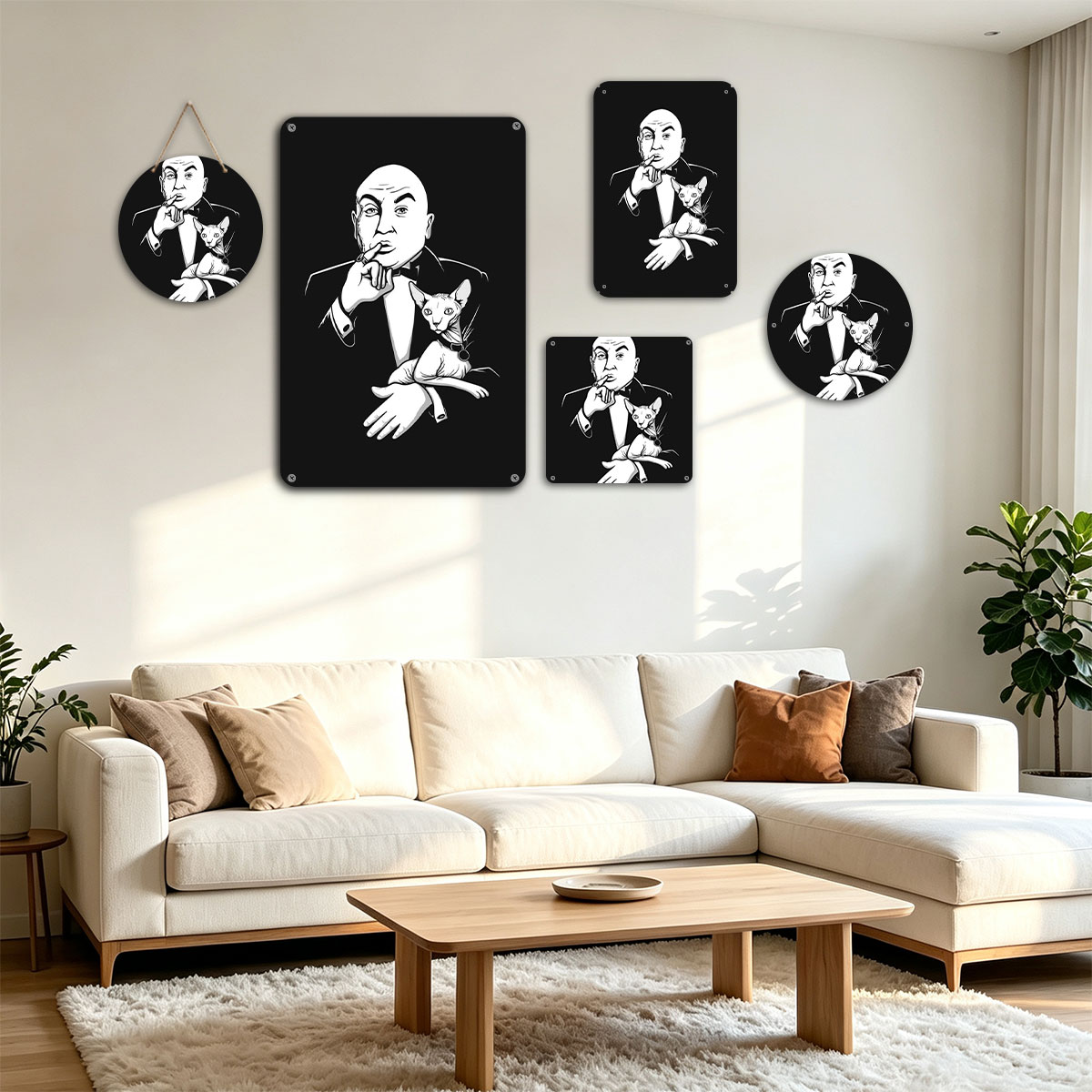 Bald Man in Tuxedo with Sphynx Cat on Hand - painting