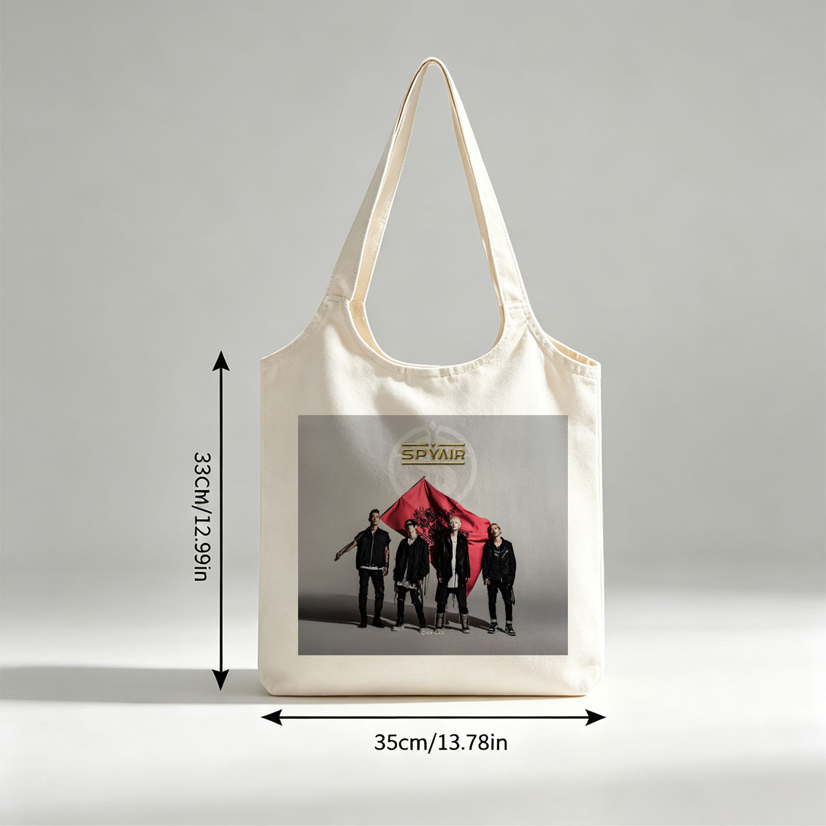 SPYAIR Band Members Standing with Red Flag in Studio Portrait - Canvas shoulder bags/