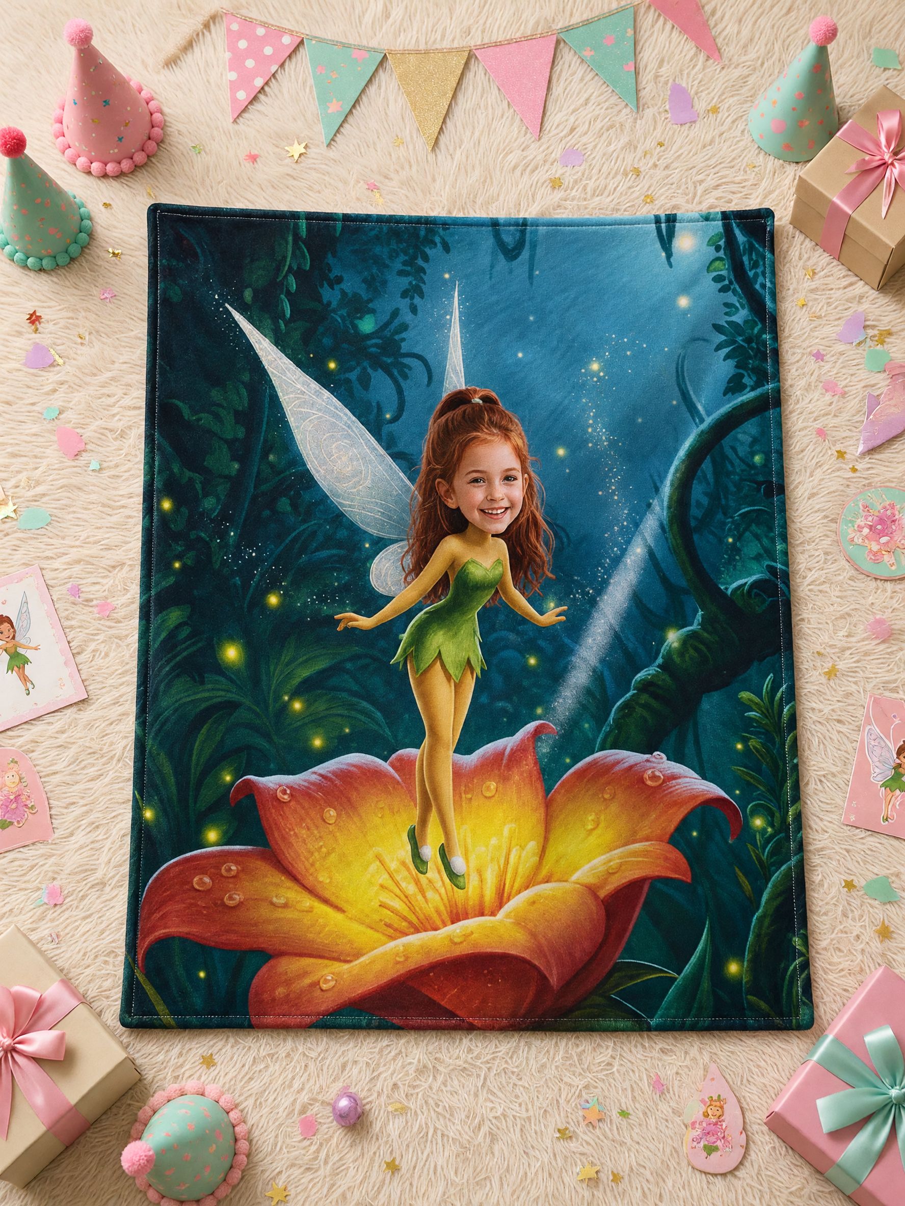 Custom Face Fairy Blanket, Personalized Flannel Throw, Soft Magical Garden Fleece Blanket, Ideal Keepsake Gift