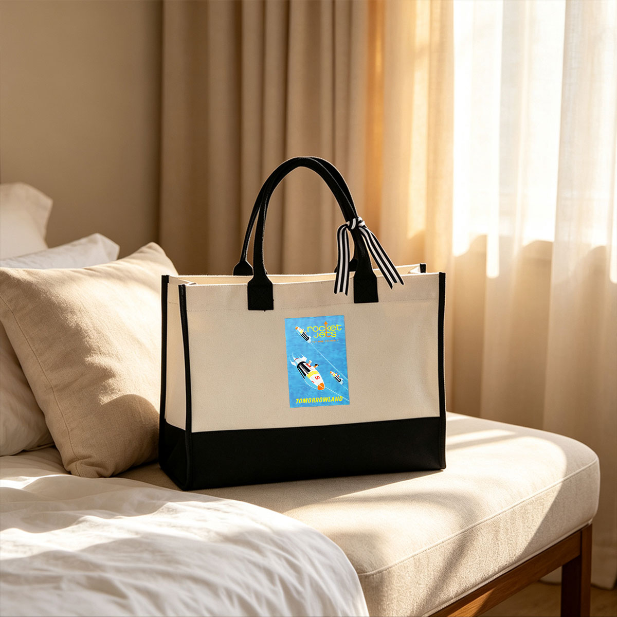 Rocket Jets: Fly One Yourself - Tomorrowland - Canvas patchwork gift tote bag