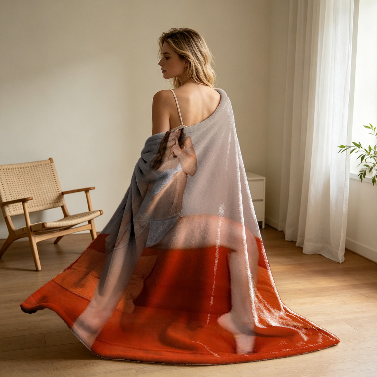 Two Women in Lace Lingerie Embracing - Blanket