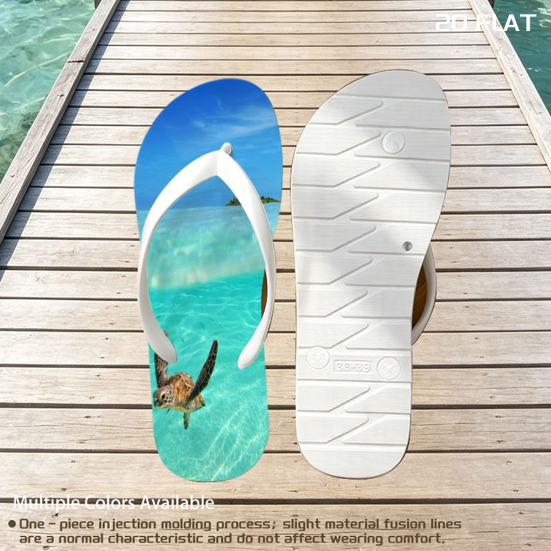 Sea turtle swims in crystal-clear turquoise waters near a tropical island. -  flip-flops