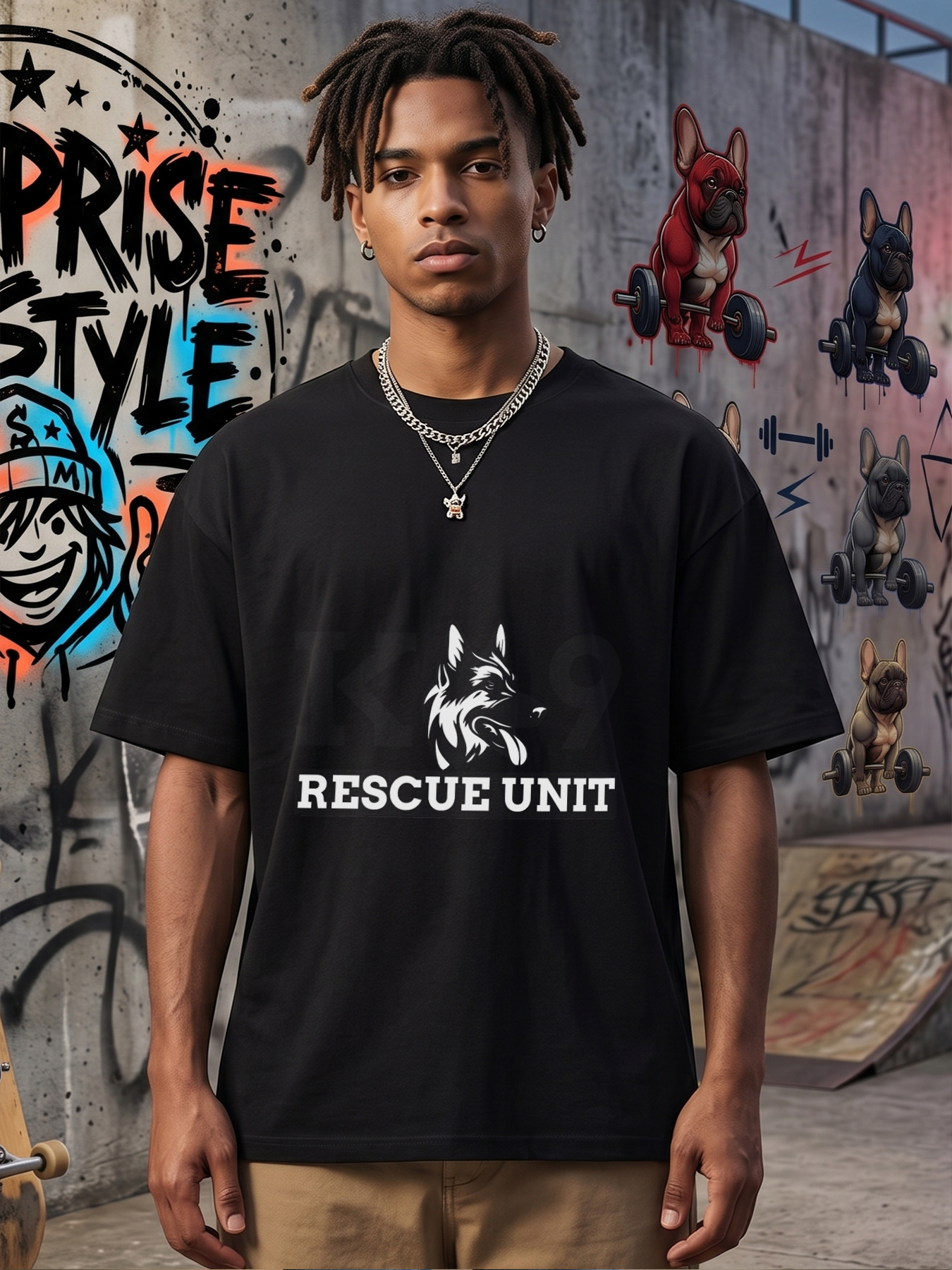 Men's K9 Rescue Unit Dog Graphic T-Shirt, German Shepherd Head Print with Bold Text Design, Casual Round Neck Lightweight Breathable Summer Short Sleeve Tee for Outdoor Enthusiasts and Animal Lovers
