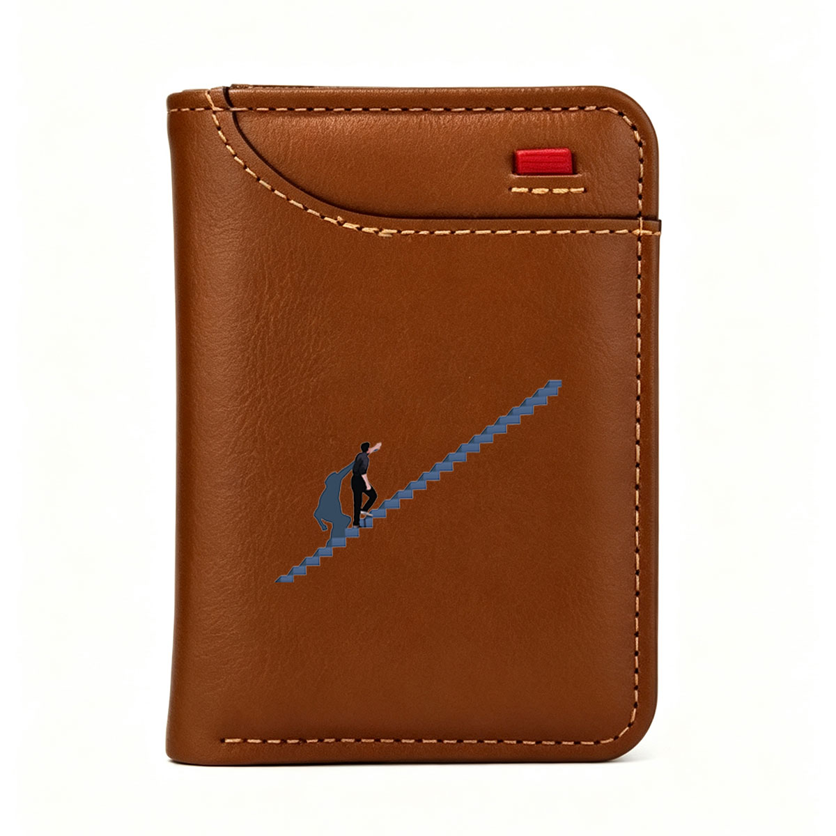 Man Ascending Staircase in Dark Setting - Vertical Style Wallet