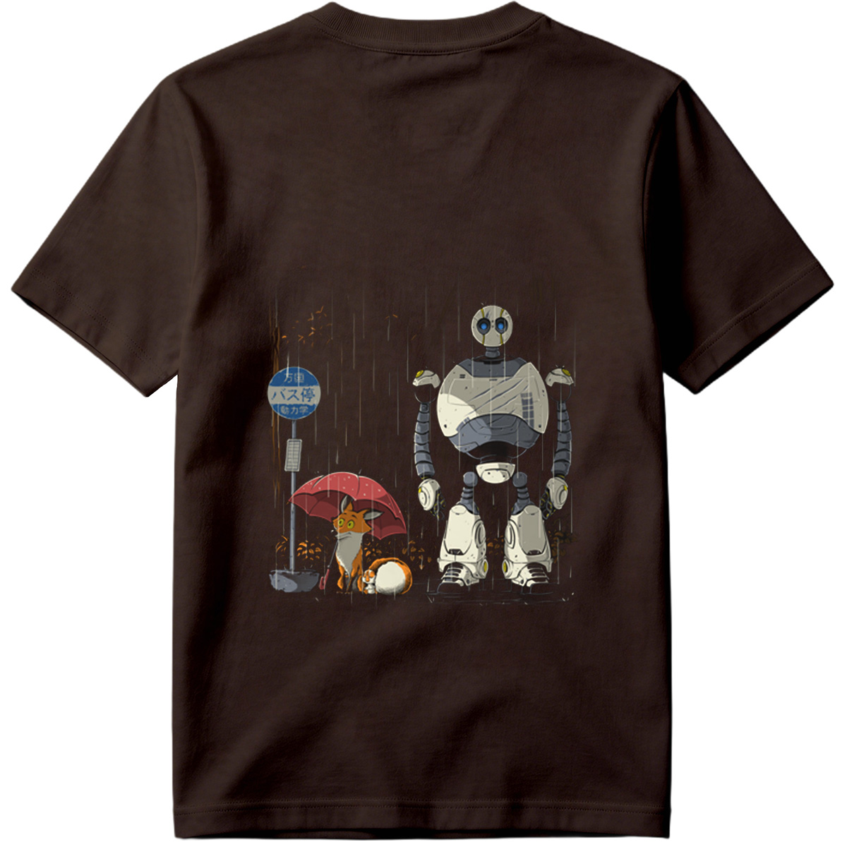 Fox and Robot Wait in the Rain - Tee