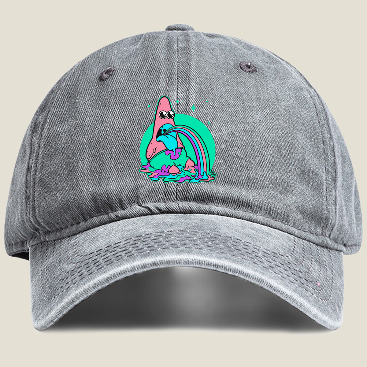 Patrick Star Rainbow Vomit - Washed Denim - Baseball Cap