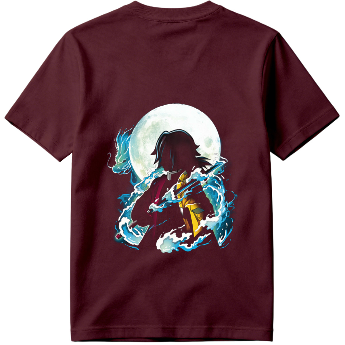 Demon Slayer Tanjiro Kamado Water Breathing Moon Background - Tee