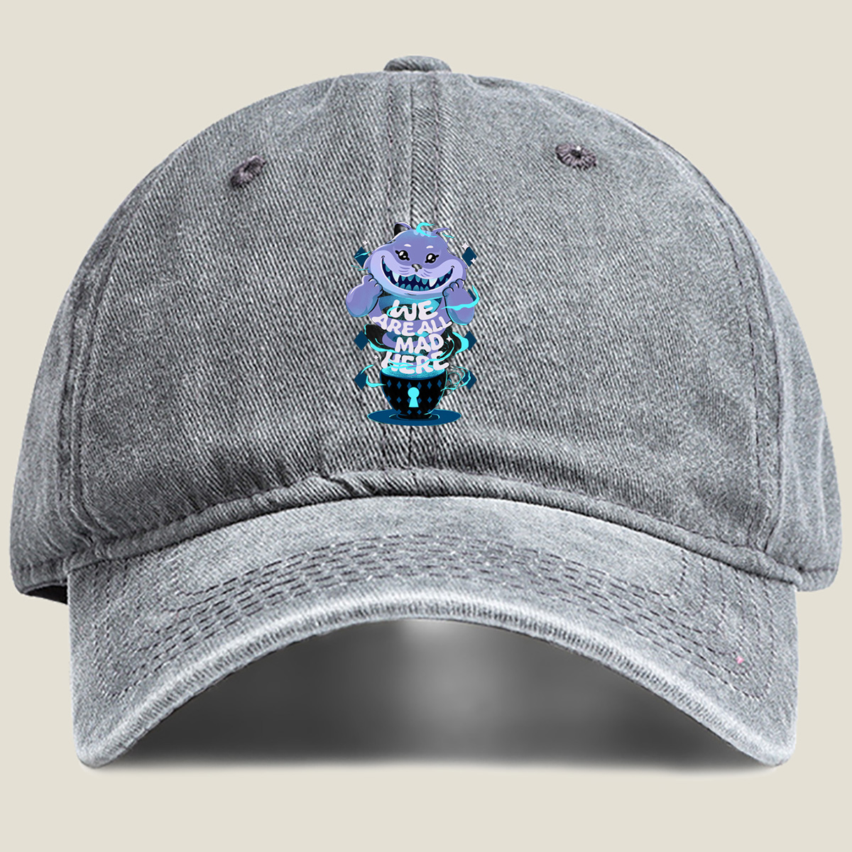 Alice in Wonderland - Cheshire Cat - Washed Denim - Baseball Cap