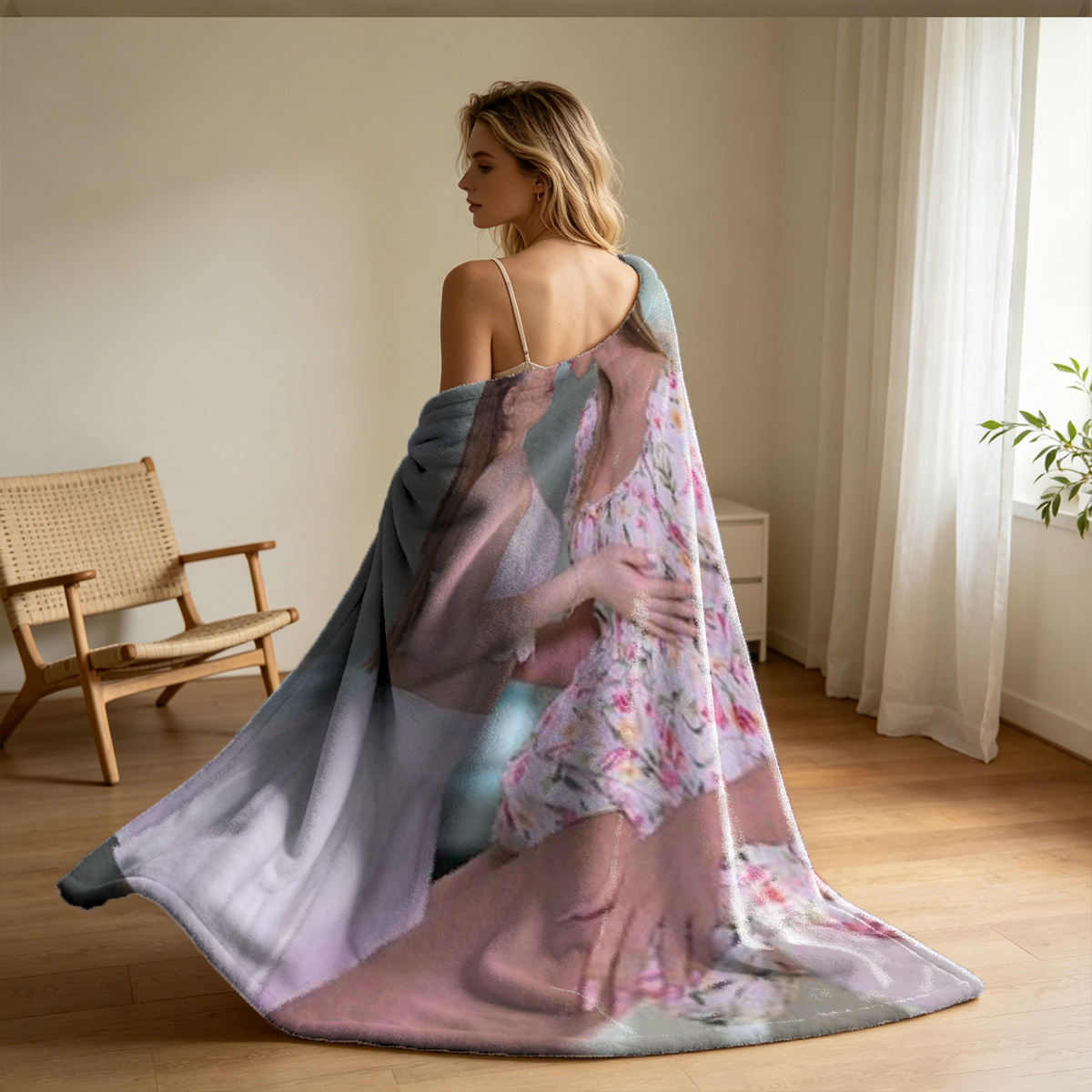 Miu Nakamura Nude on Blue Chair - Blanket