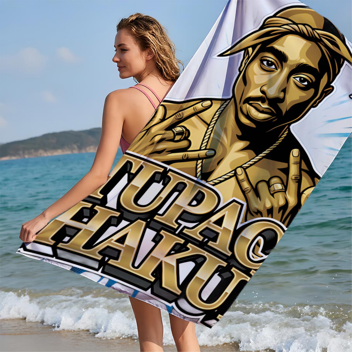 Tupac Shakur Thug Life Portrait - Beach towels