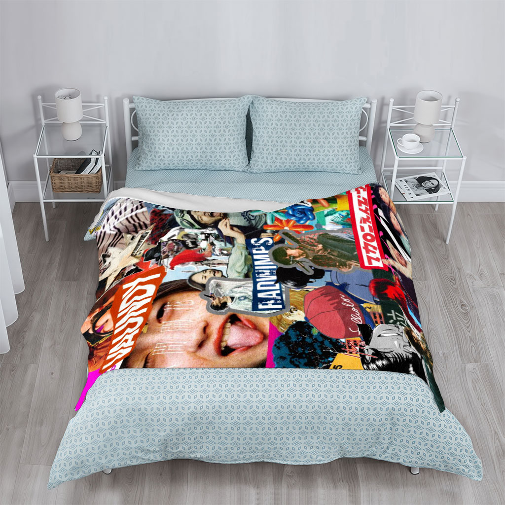 RADWIMPS Collage Featuring Band Members and Vibrant Pop Culture Imagery - Blankets