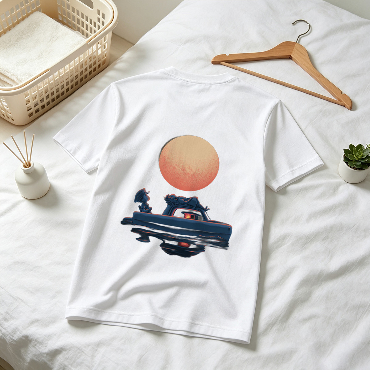Mario and Bowser in a Boat Under the Moon - Tee
