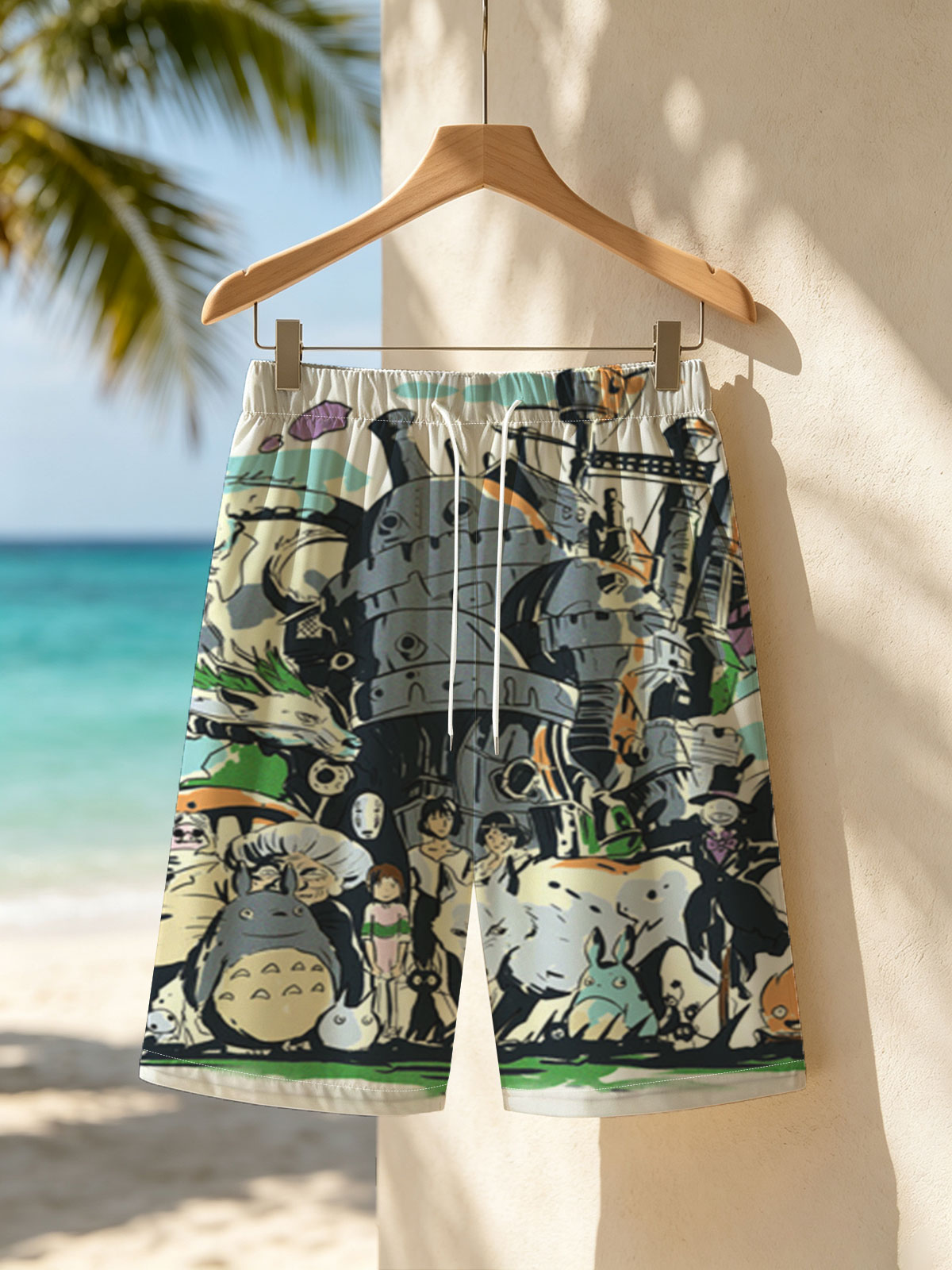 Studio Ghibli Characters and the Moving Castle Ensemble -  Beach shorts