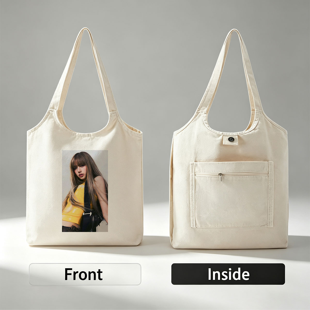 Lisa Blackpink Fashion Shoot in Yellow Crop Top and Black Bag - Canvas shoulder bags/