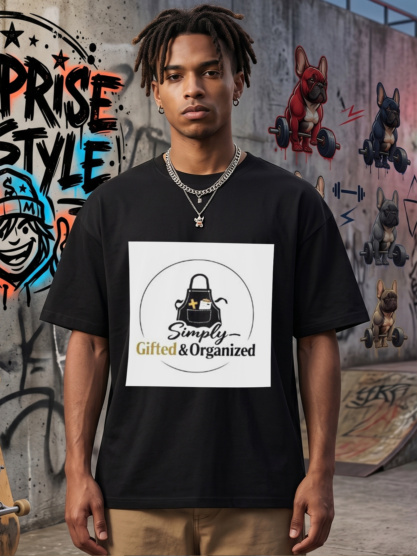 Men's Printed T-Shirt Simply Gifted & Organized Apron Design Casual Round Neck Summer Lightweight Breathable Short Sleeve Tee for Cooking Enthusiasts and Home Organizers
