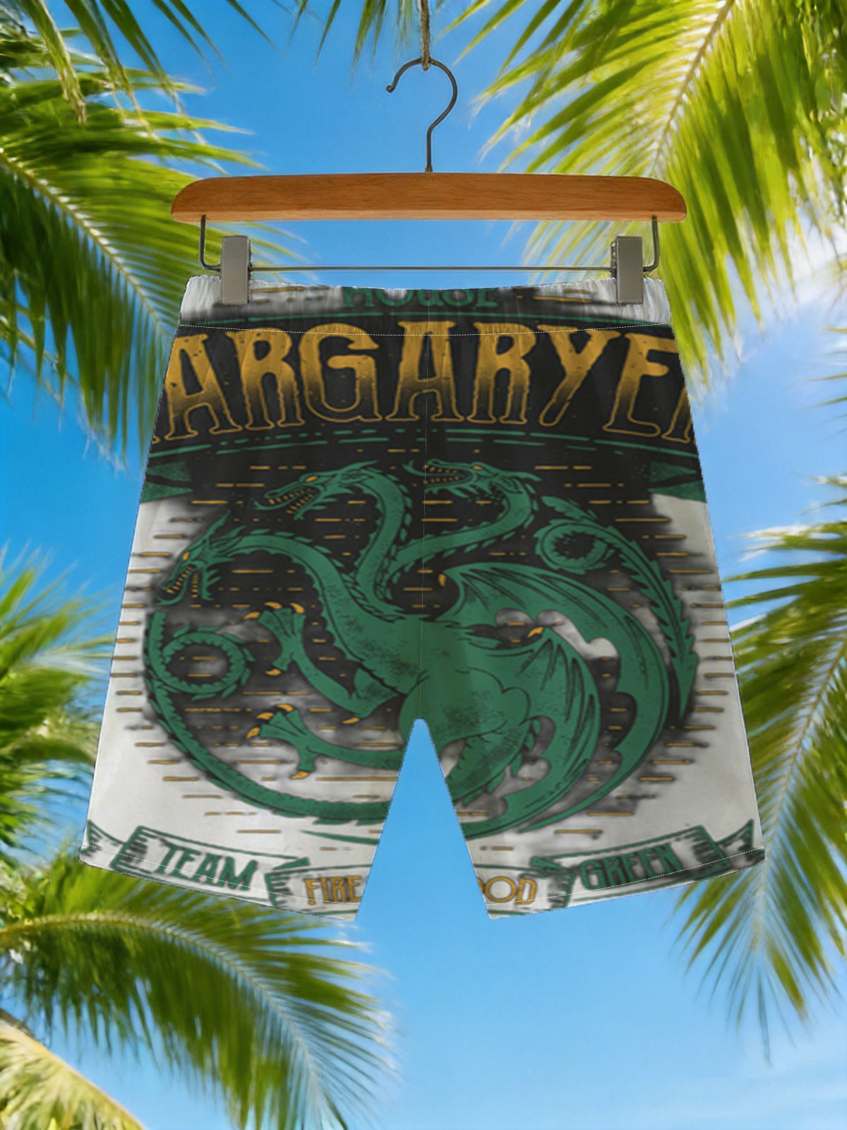 House Targaryen: Three-Headed Dragon, Fire and Blood, Team Green -  Beach shorts