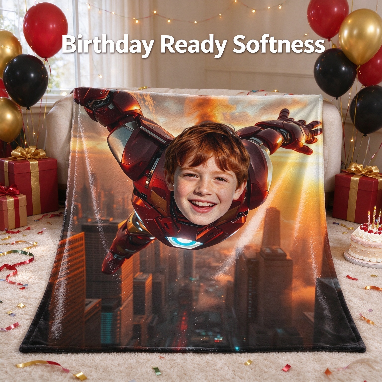 Custom Face Superhero Flannel Blanket, Personalized Photo Plush Throw for Couch and Bed, Unique Birthday Gift