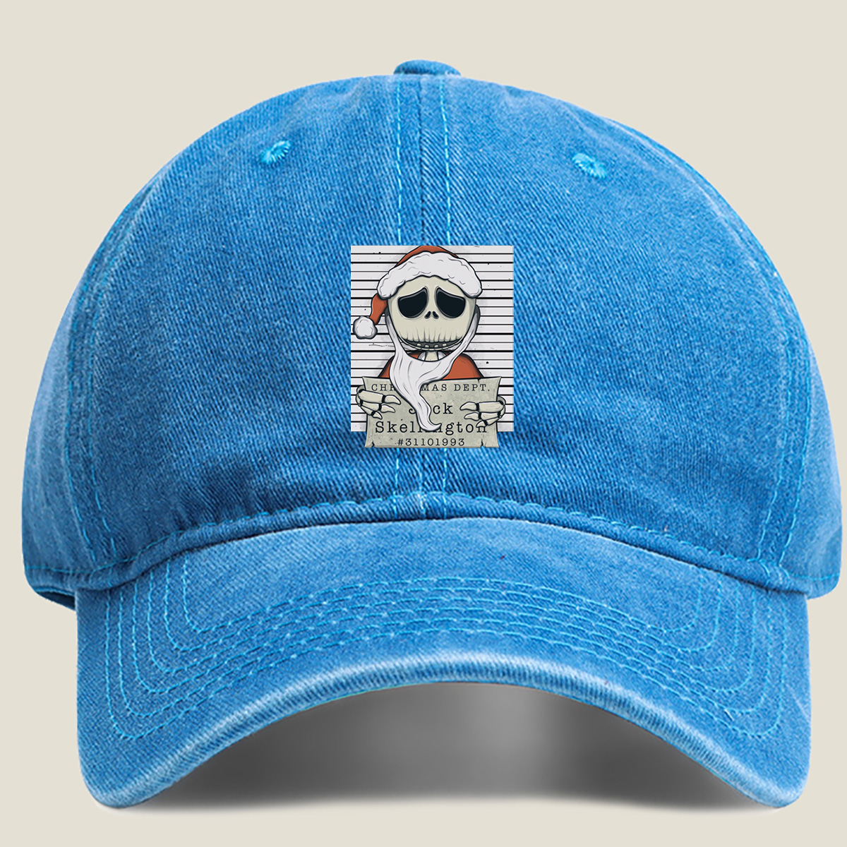 Jack Skellington Christmas Dept Mugshot - Washed Denim - Baseball Cap